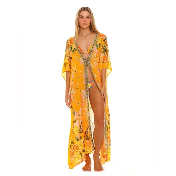 Agua Bendita Selma Tunic Swim Cover-Up Gold - Picture 1 of 11